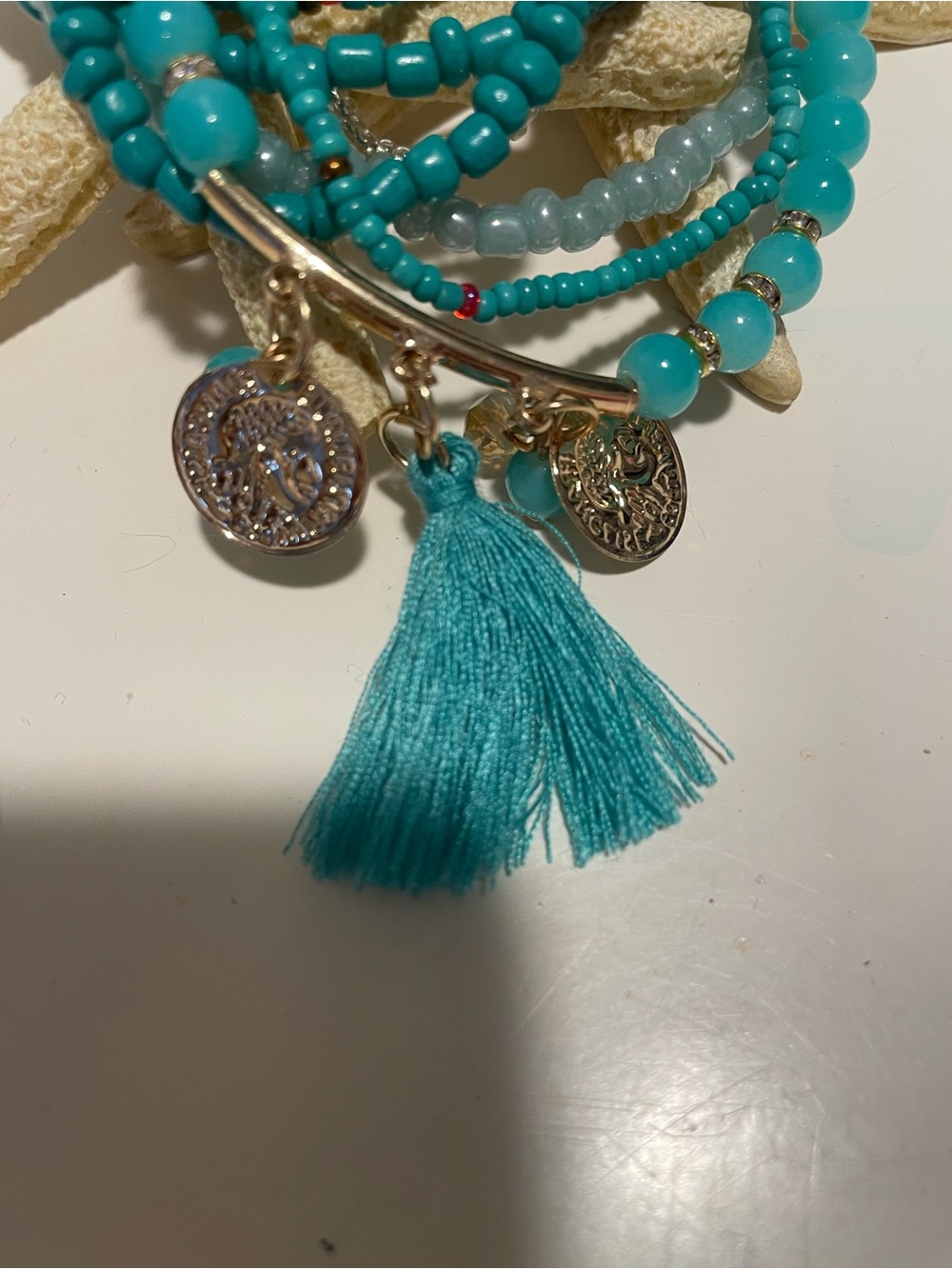 Turquoise Beaded Tassel Charm Bracelet Set - Unknown Brand - Picture 3 of 4
